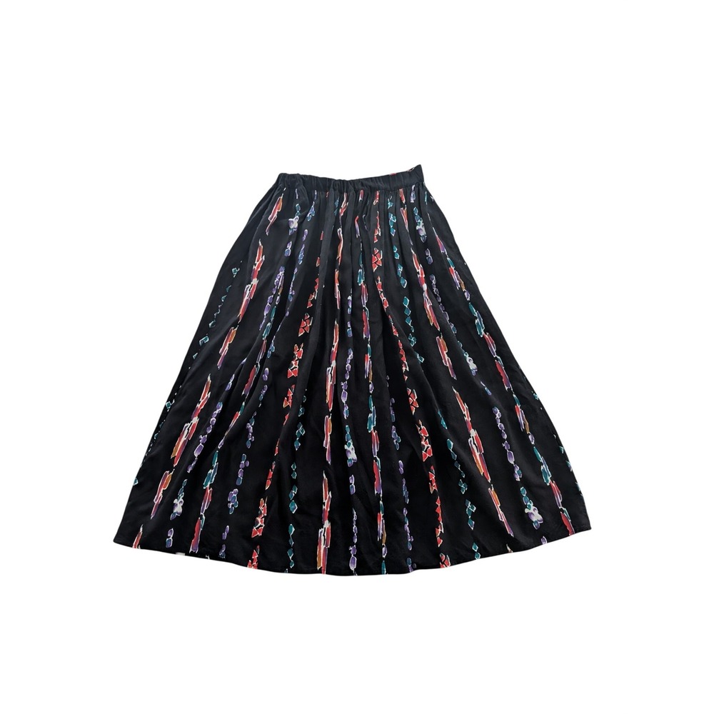 California‎ Krush Vintage Black Abstract Print Elastic Waist Midi Skirt Medium